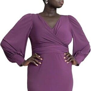 Eloquii Cross Front Midi Dress in Plum Purple (Plus Size 18) LIKE NEW